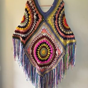 Hippie poncho fringe rainbow psychedelic plus size
